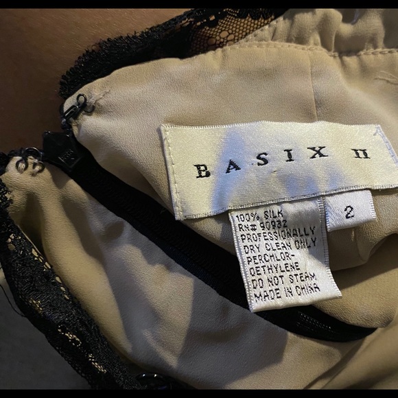 Vtg Basix II Tiered Silk Pleated Lace Midi Dress - Picture 5 of 5